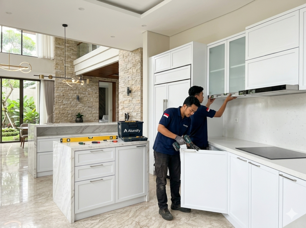 pemasangan jasa pembuatan kitchen set aluminium jakarta tangerang bekasi depok bogor