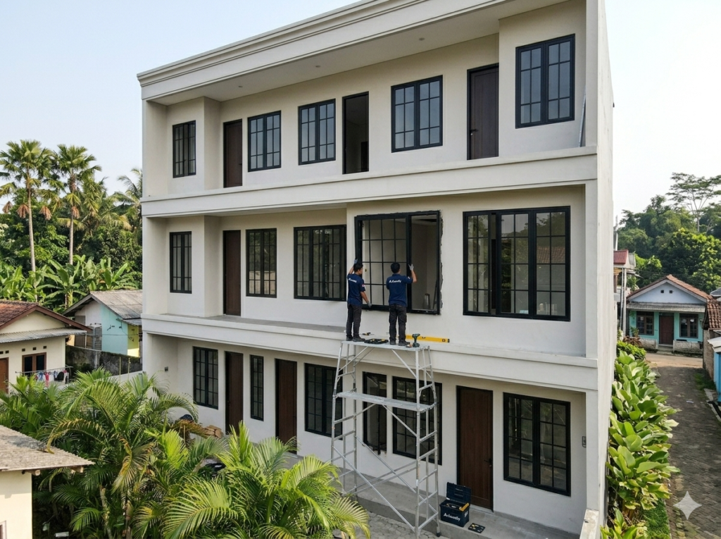 toko aluminum tim alumify melakukan jasa pembuatan jendela dan kusen american classic aluminium di gedung kos jakarta tangerang bogor bekasi depok