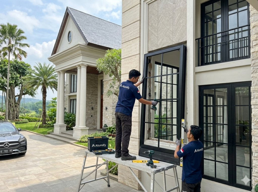 tim alumify melakukan jasa pembuatan jendela dan kusen american classic aluminium di jakarta tangerang bogor bekasi depok